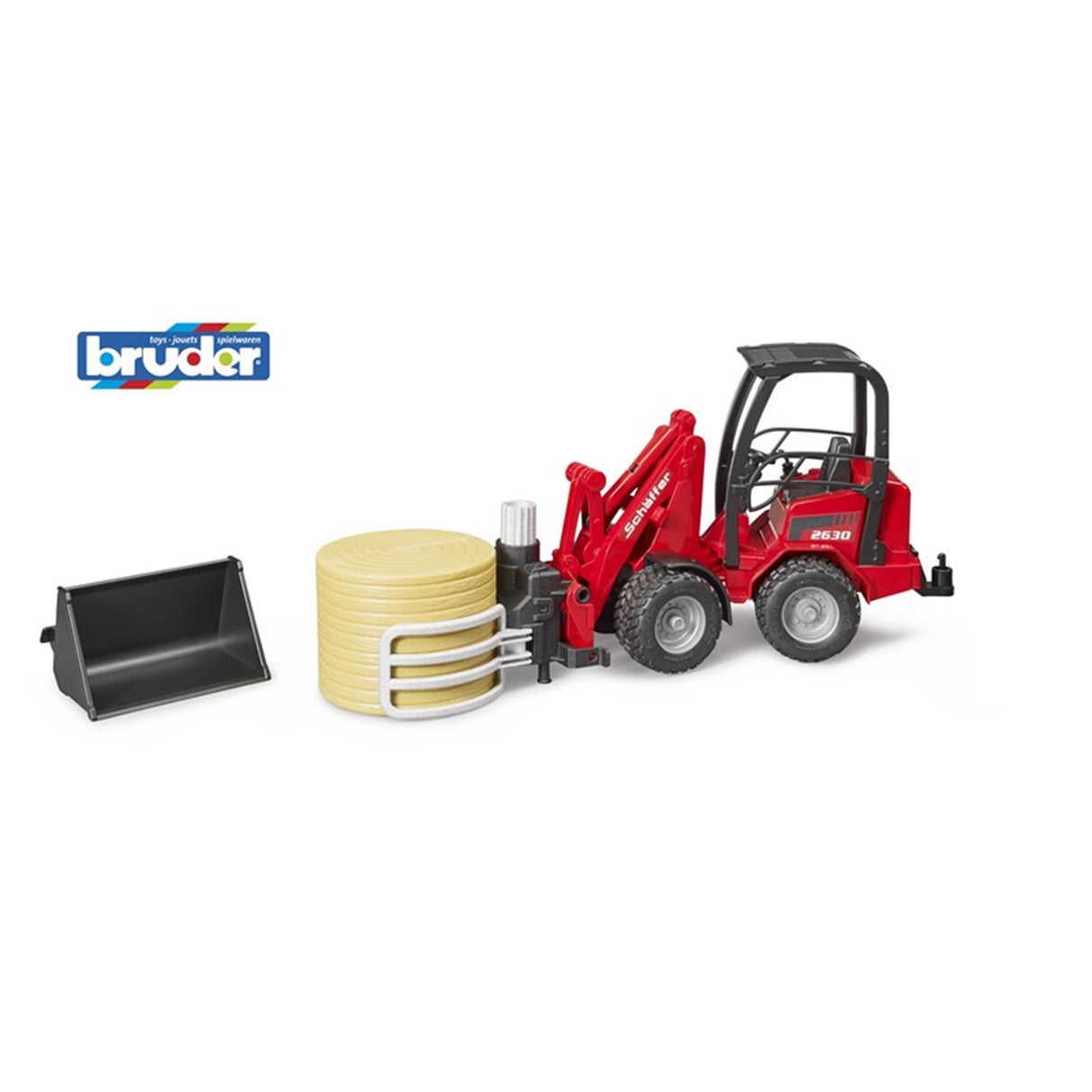 BRUDER SHOVEL SCHAEFFER 2630 BALGRIJPER mit rund Hooibaal