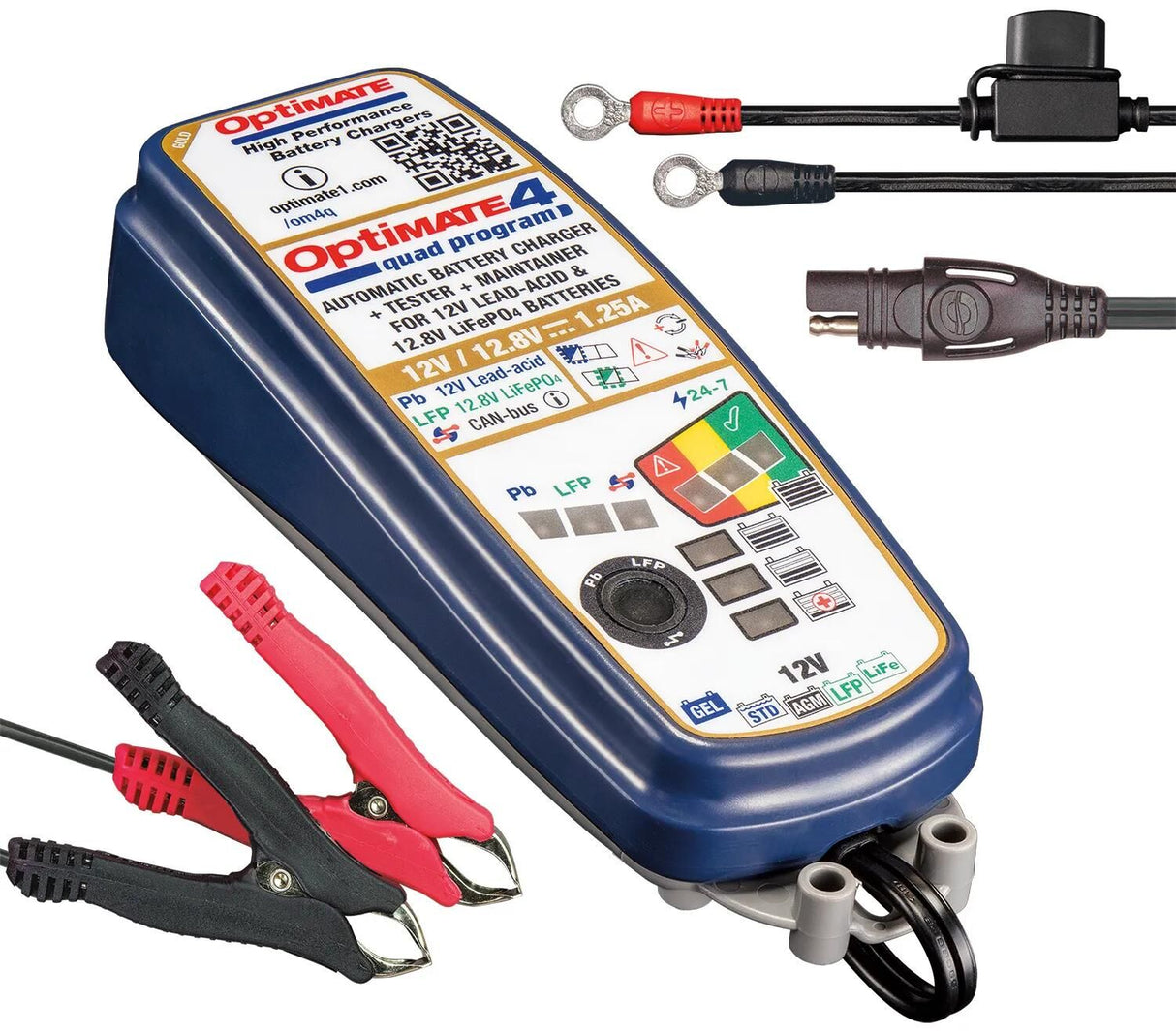 Tecmate Batterieladegerät Optimate 4 Quad-Programm. Optimiertes 4-Ladegerät-Quad-Programm