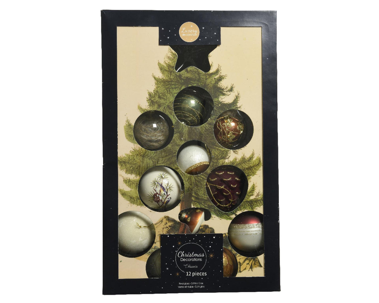 Decoris Weihnachtskugeln Mix Glas 12 Stück natur