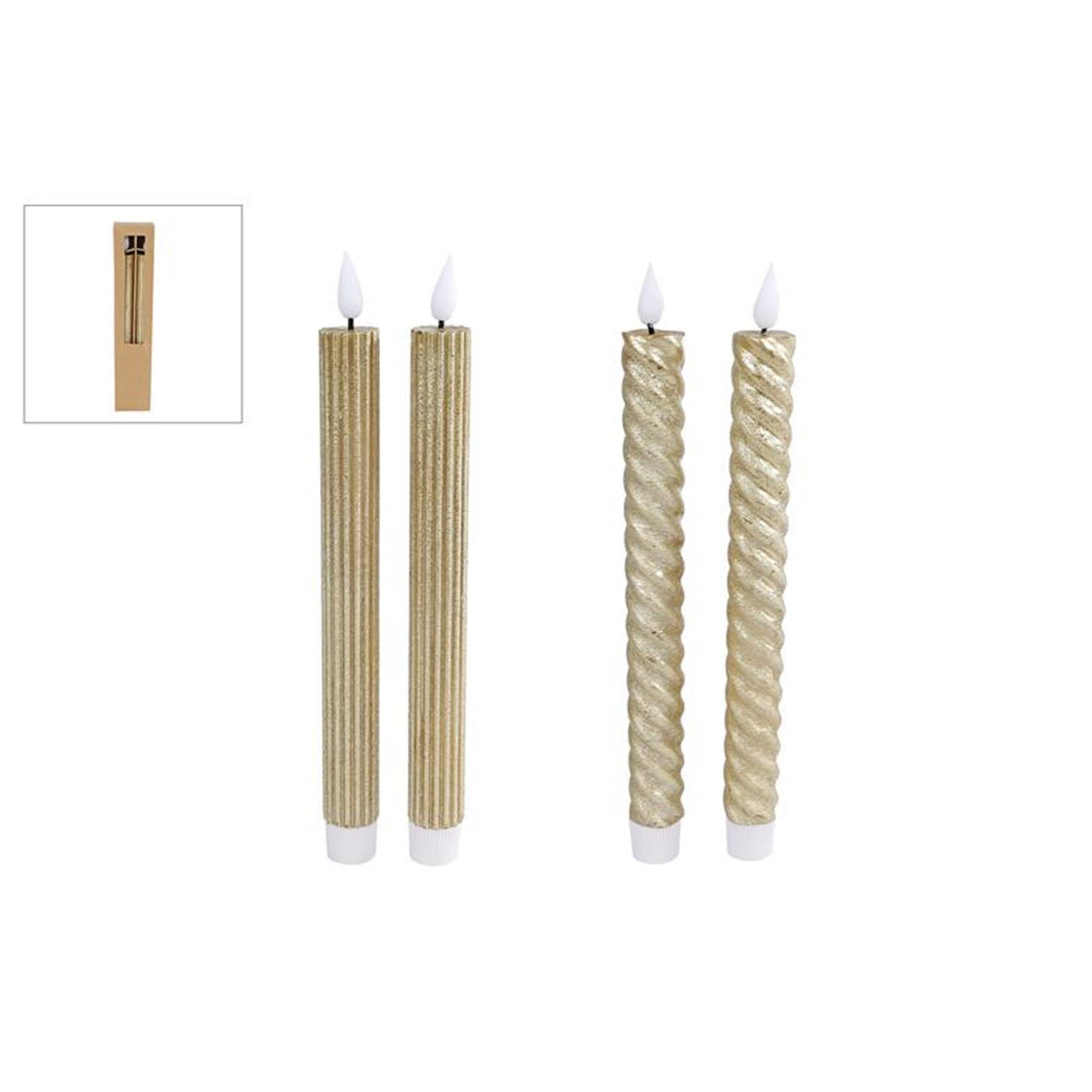 Cozydecor Kerze LED Gold 2,4x25cm Set mit 2 Stück