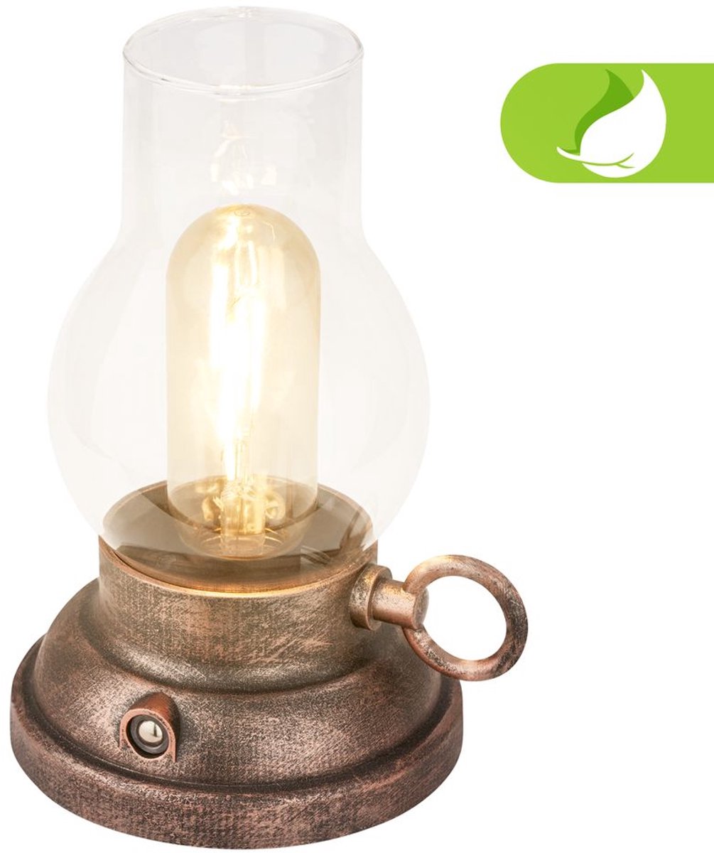 B.k.licht briloner kanea - rechargeable table lamp - oil lamp style - touch function - dimmable - ip44 - warm white light - ø10.5 x 17.5 cm - bronze