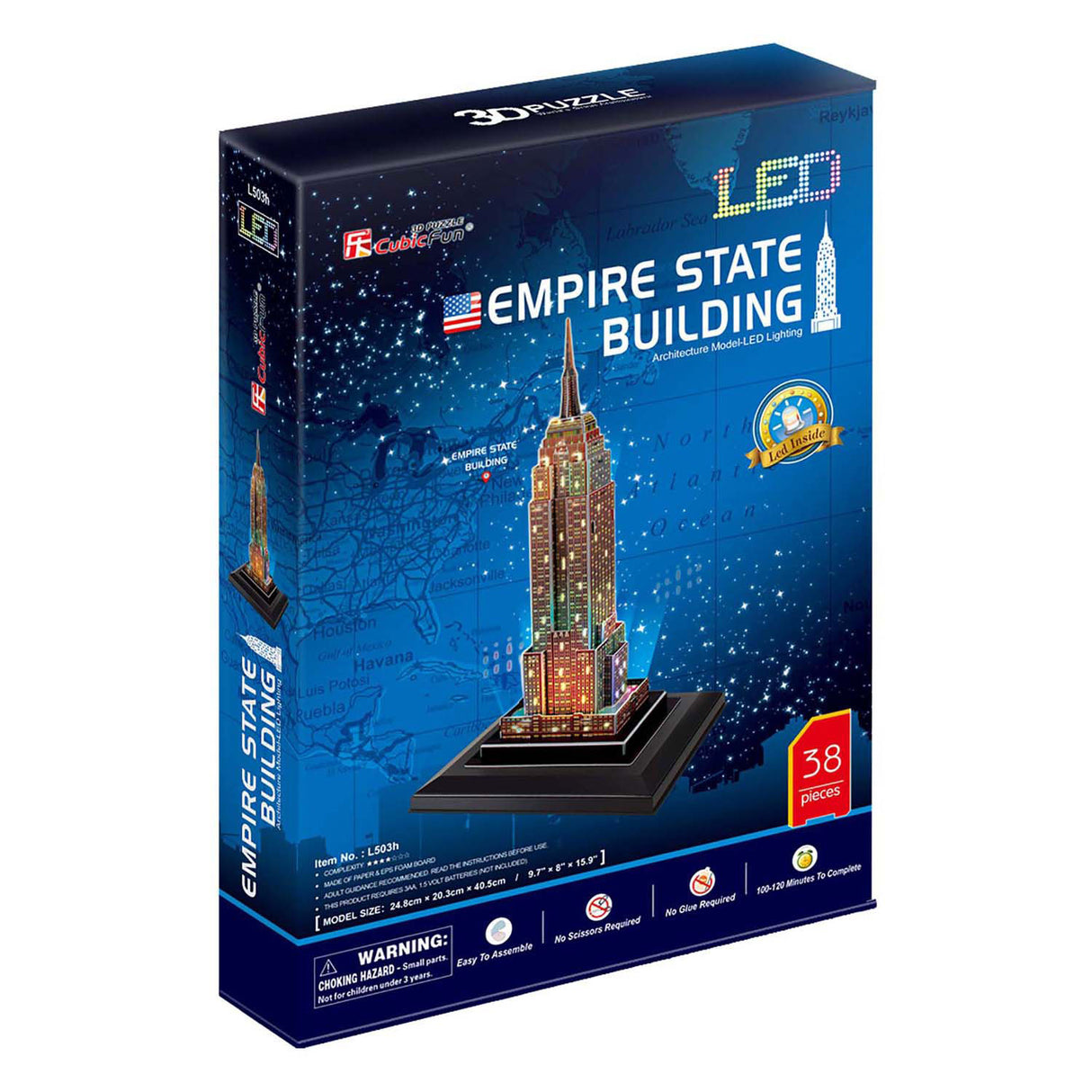 Kubisches, lustiges 3D-Puzzle „Empire State Building“ mit LED-Beleuchtung