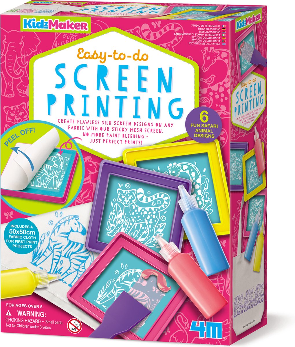 4 m Basteln – Siebdruck für Kinder – kreatives Spielzeug – Hobby-Paket – Kidzmaker-Kunstset – 5+