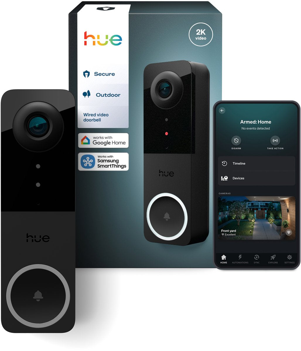 Philips hue hue secure bedrade videodeurbel 2k-video en tweerichtingsaudio, werkt met lampen, dag- en nachtvisie, vereist een 12-24 vac - min 10 va transformator (niet inbegrepen)