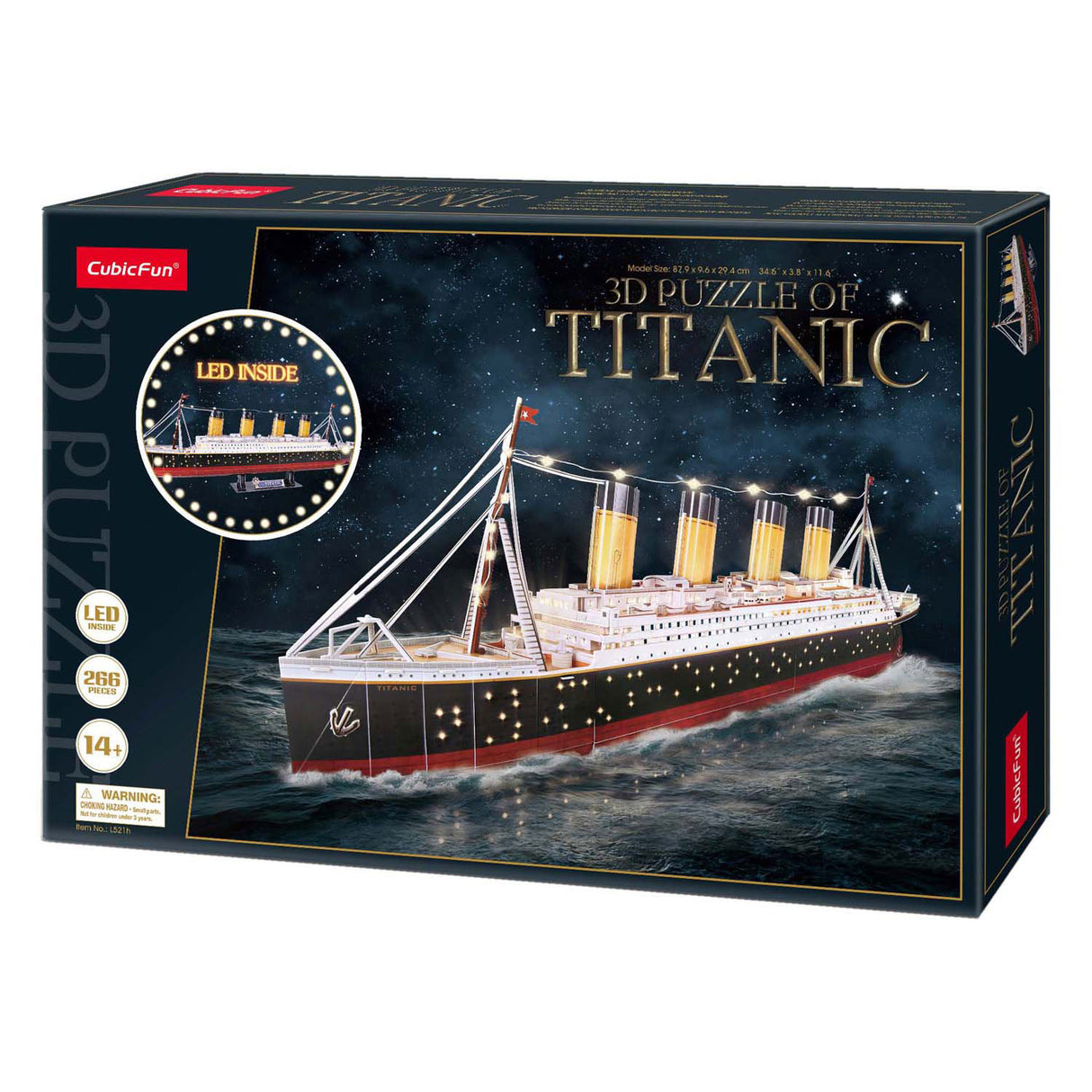 Kubisches lustiges 3D-Puzzle Titanic mit LED-Beleuchtung – 266 Teile.