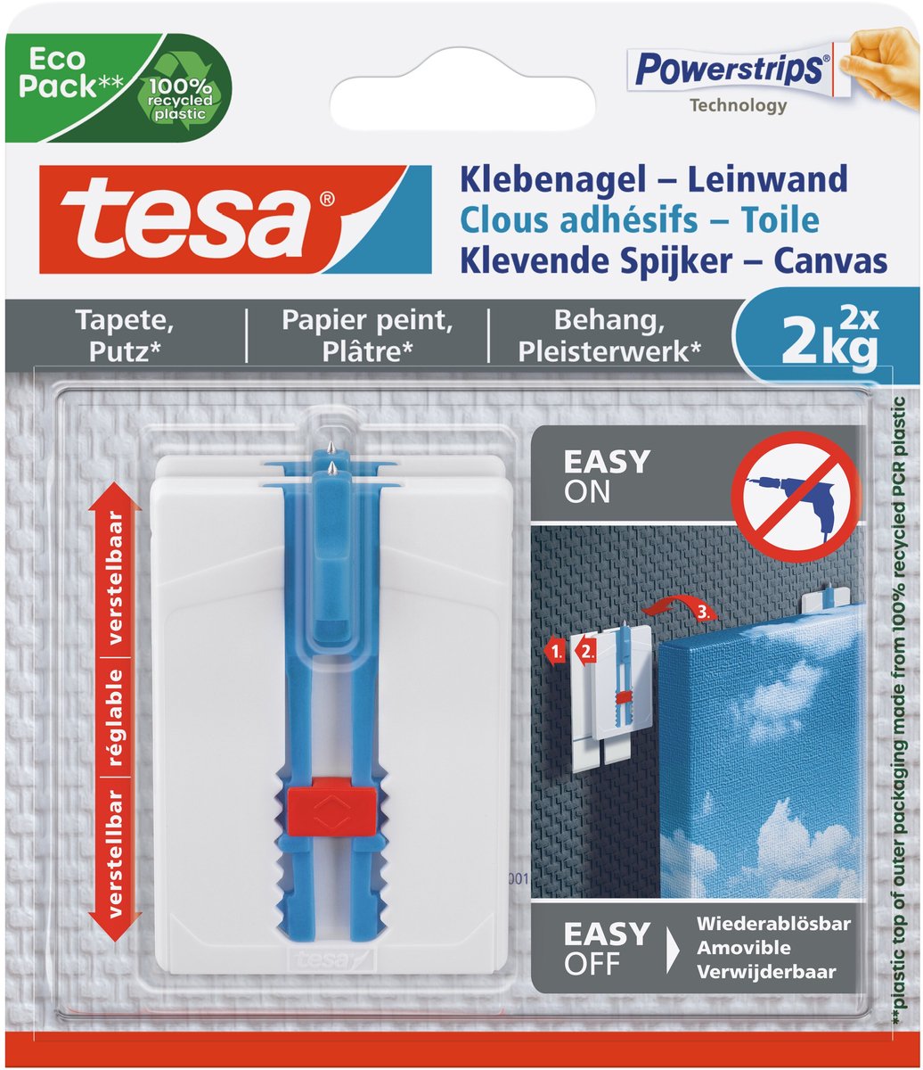 Tesa® verstellbarer Nagel für Tapetenputz – ideal für Leinwand – bis zu 2 kg Nagel – abnehmbar