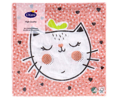 Duni Servietten verspielte Katze 33x33 cm | 4 Stück
