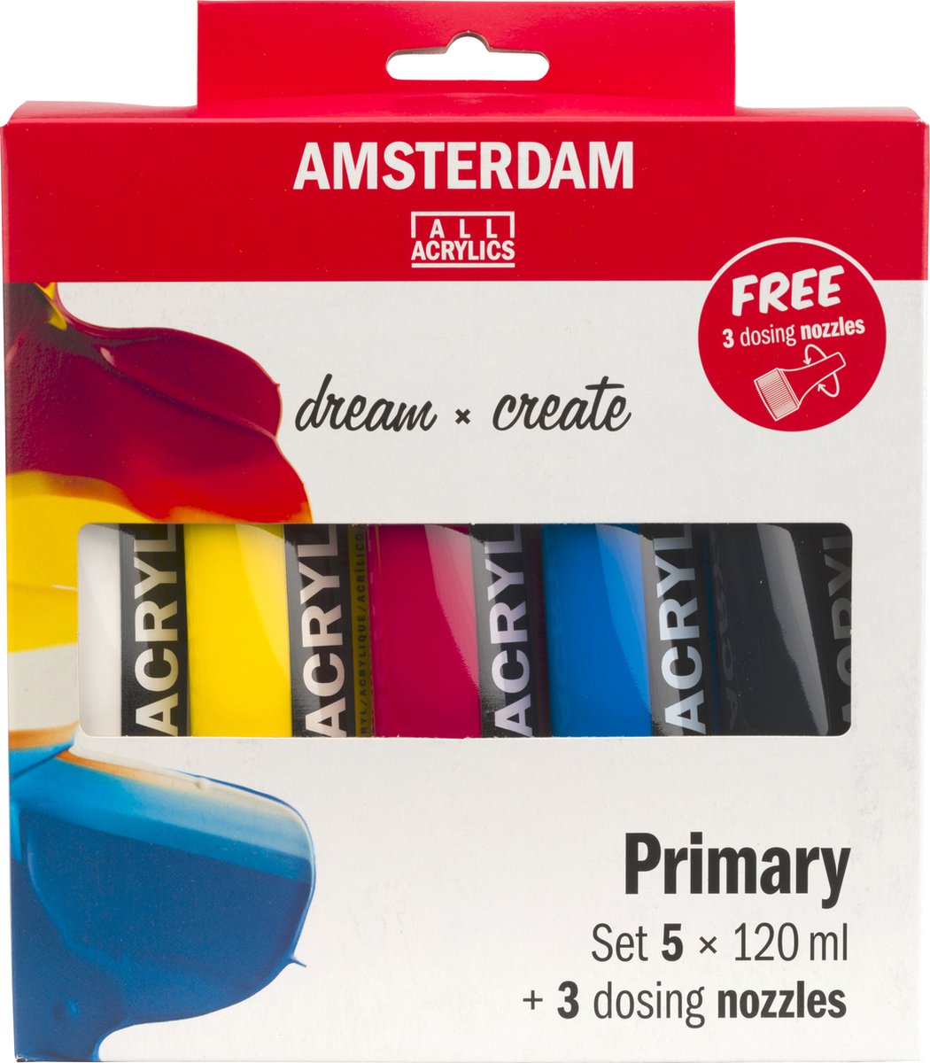 Bruynzeel Amsterdam Standard Series Acrylfarben-Primärset 120 ml, 5-tlg. + 3 Dosierstutzen