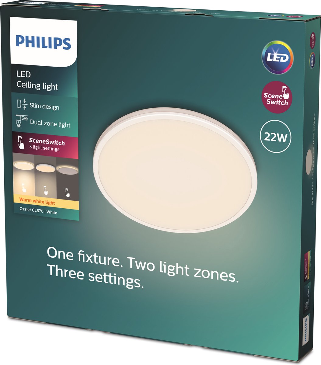 Philips led philips ozziet plafondlamp - rond - wit - 22w 27k