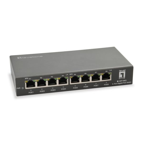 Levelone GEP-0823 8-Port-Gigabit-PoE-Switch, 802.3at AF PoE, 120 W