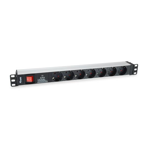 Equip 333309 Deutsche Stromverteilereinheit mit 7 Ausgängen, Überspannungsschutz + Schalter, Typ F, 1,5 mm²