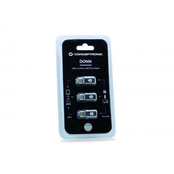 Conceptronic donn05g USB-C-auf-Micro-USB-OTG-Adapter 3er-Pack, USB 2.0 Typ-C Micro, männlich weiblich, schwarz