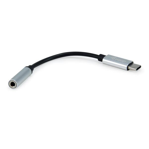 Equip 133474 USB-C-auf-3,5-mm-Audio-DAC-Adapter, USB-C, 3,5 mm, männlich weiblich, 0,15 m, schwarz, silber