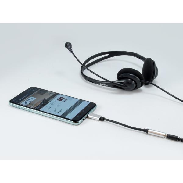 Equip 133474 USB-C-auf-3,5-mm-Audio-DAC-Adapter, USB-C, 3,5 mm, männlich weiblich, 0,15 m, schwarz, silber