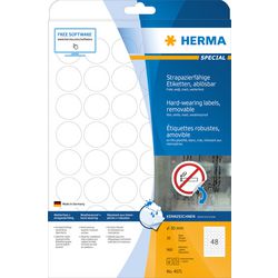 Herma strapazierfähige Etiketten rund 30 mm 20 Bl. DIN A4 weiß 960St. 4571