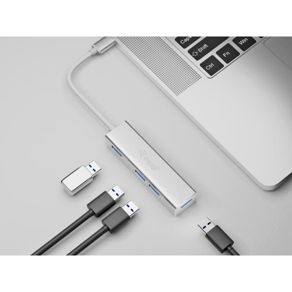 Equip 128958 USB-C-zu-4-Port-USB-3.0-Hubs, USB 3.2 Gen 1 Typ-C, Typ-A, 5000 Mbit/s, Silber