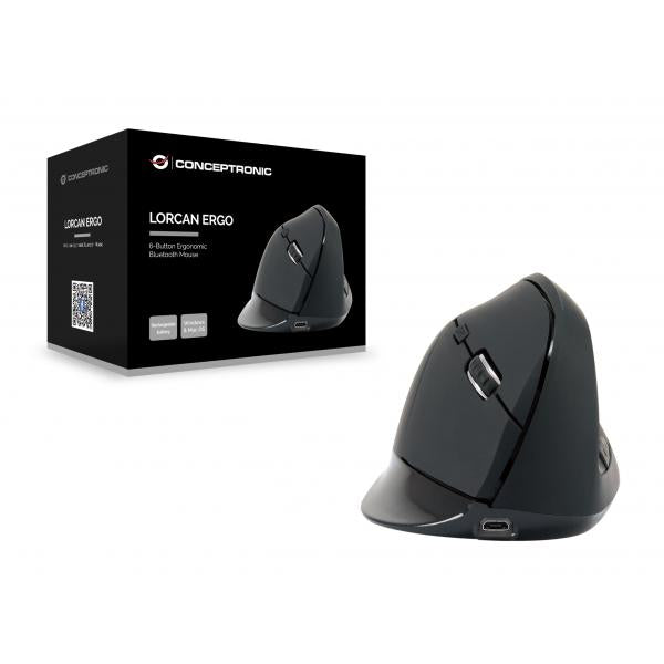 Conceptronic lorcan03b Lorcan Ergo 6-Tasten ergonomische Bluetooth-Maus, Bluetooth, optisch, 1600 dpi