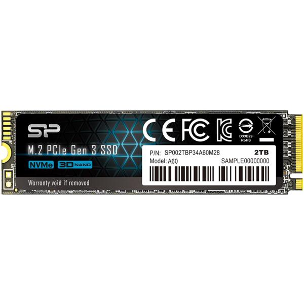Silicon Power sp002tbp34a60m28 Ace A60 SSD, 2 TB, PCIe Gen3x4, NVME 1.3, SLC, 2200 1600 MB/s, HMB