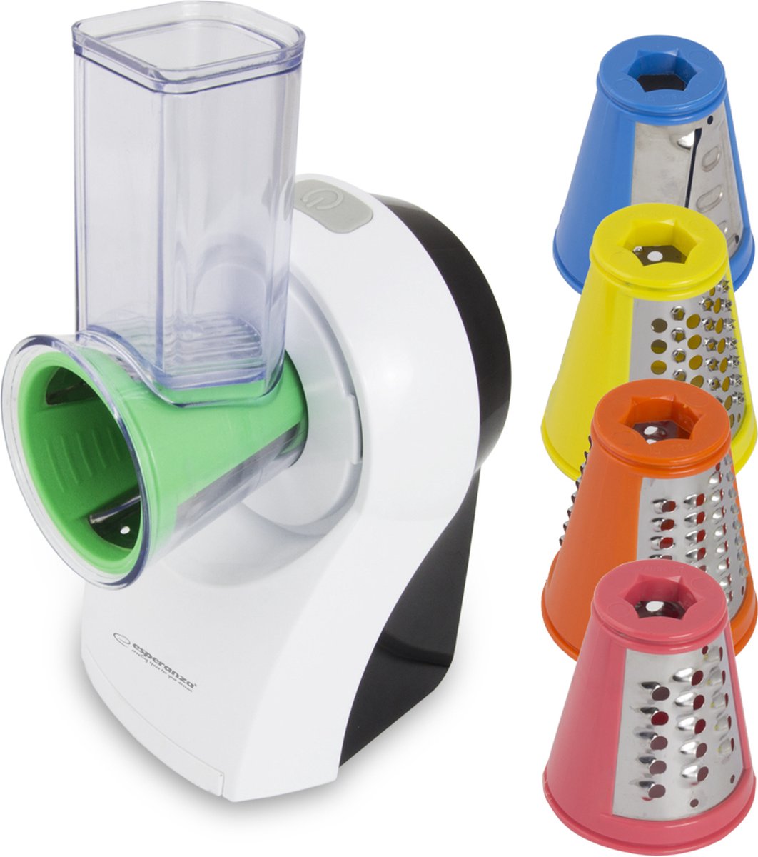 Esperanza ''caprese'' elektrische rasp met 5 opzetstukken - snel raspen - elektric grater - 150w - wit