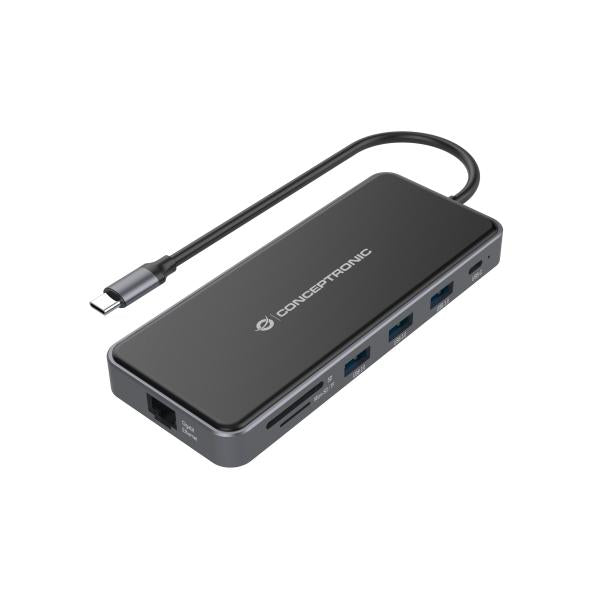 Conceptronic donn15g 12-in-1-Dockingstation, USB 3.2 Gen 1, Typ C, 100 W, HDMI, VGA, (Micro)SD