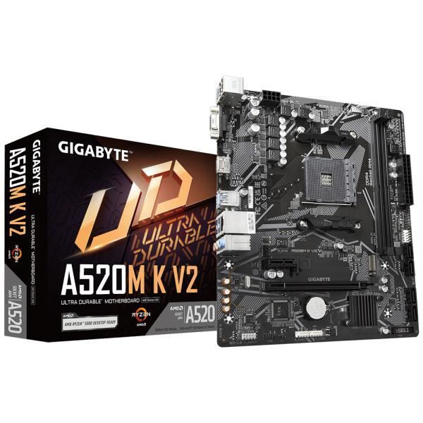 Gigabyte A520M K V2, Matx, AMD AM4, A520, DDR4, 5100 MHz, USB 3.2 Gen 1, M.2, GBE LAN