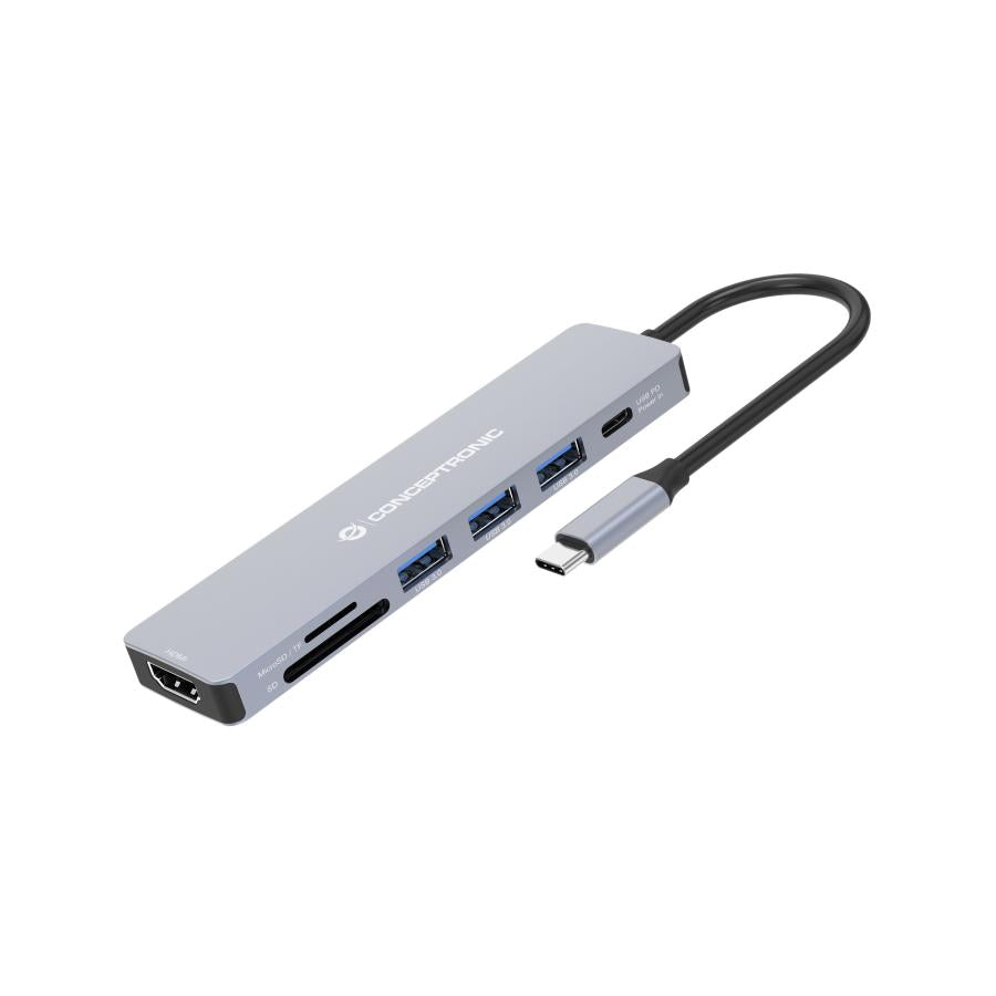 Conceptronic donn19g 7-in-1 USB 3.2 Gen 1 Dockingstation, HDMI, USB-A 3.0 x 3, SD, TF microSD, 100 W