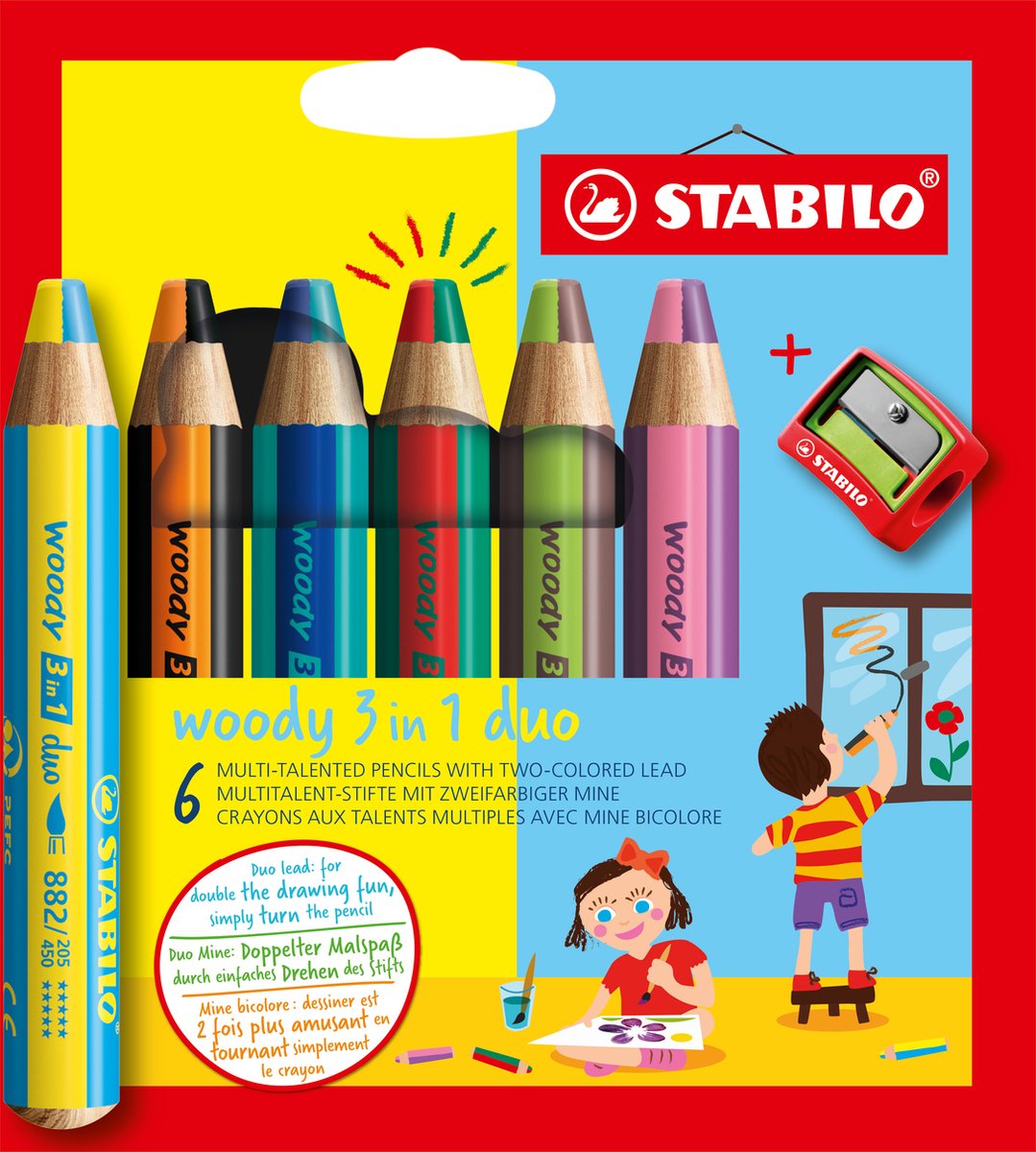 Stabilo Woody 3 in 1 Duo – Multitalent-Buntstifte – Etui mit 6-Farben-Bleistiftspitzer