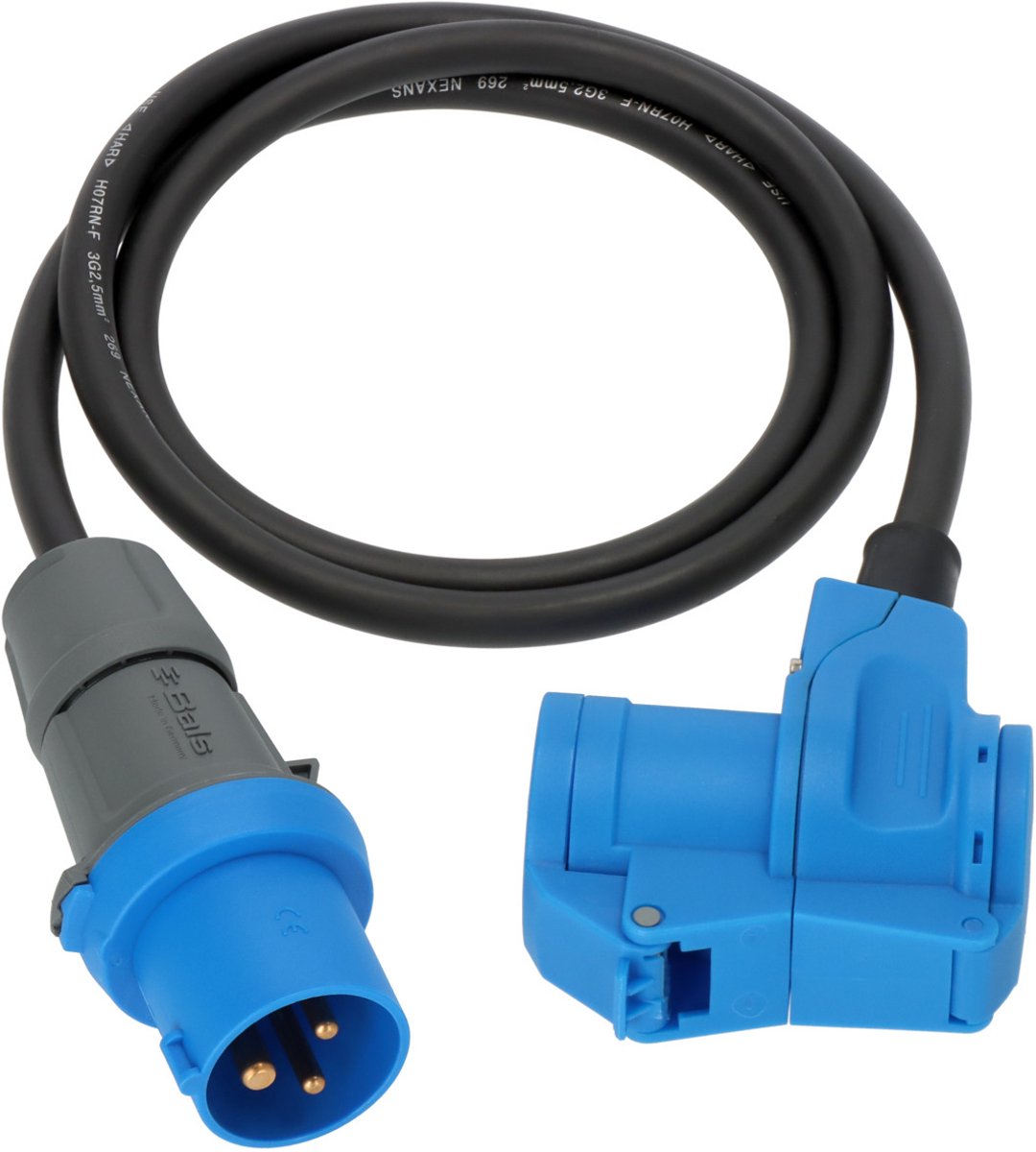 Brennerstuhl Cee-Adapterkabel Camping 1,5m Kabel in Schwarz (CEE-Stecker und Winkelkupplung inkl. Schutzkontakt-Kombisteckdose, 230V 16A, für den dauerhaften Außeneinsatz, hergestellt in Deutschland)