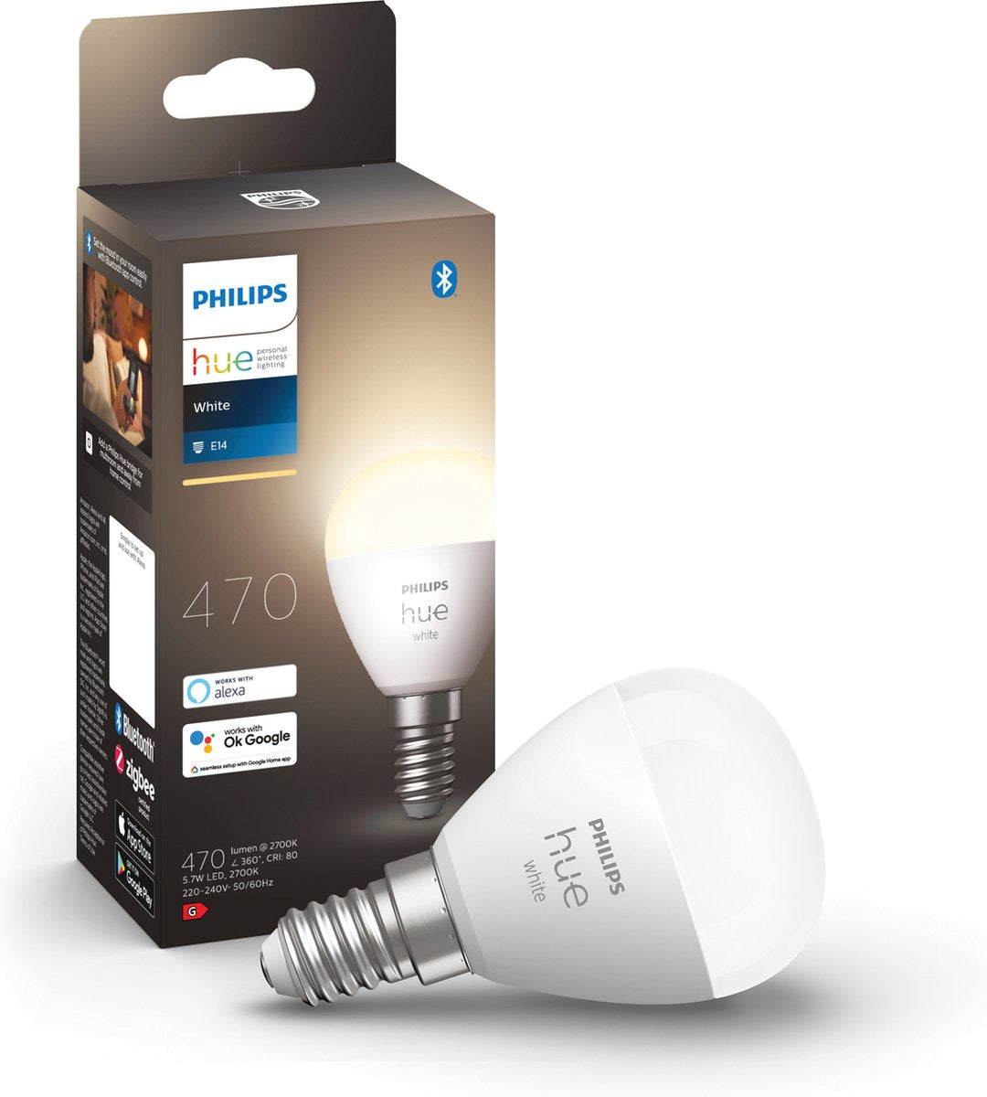 Philips hue slimme lichtbron luster e14 - warmwit licht - 5,7w - bluetooth