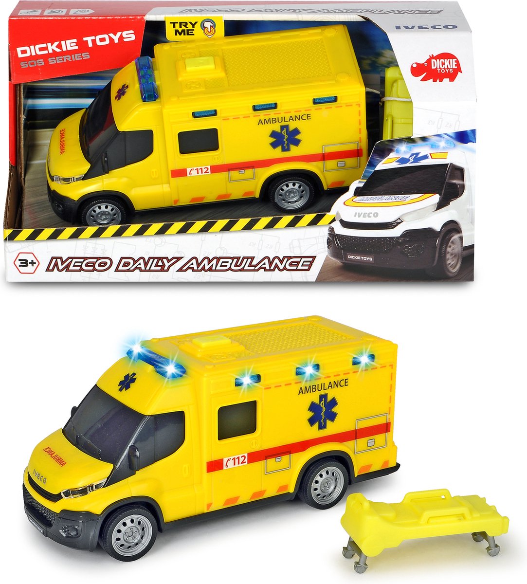 Dickie Toys SOS – Krankenwagen Iveco – belgische Version – 18 cm – Lichtton