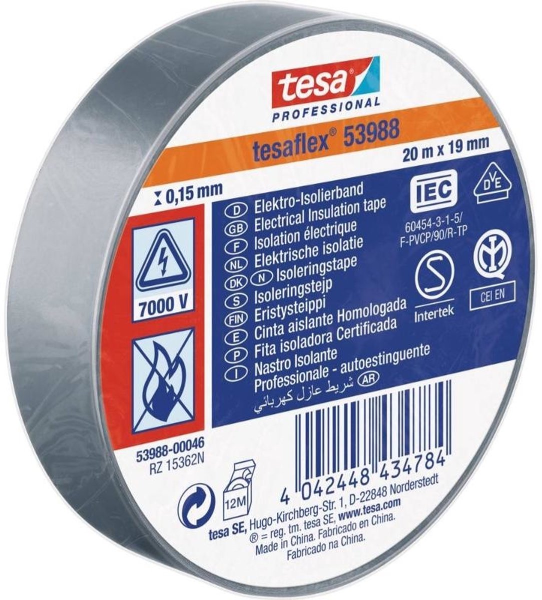 Tesa Isolierband grau 19mm 20mtr | 10 Stück