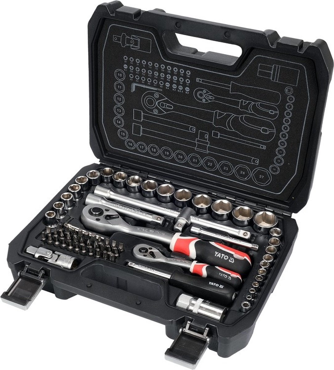 Yato Profi-Steckschlüsselsatz und Bitsatz - 72-teilig - 1 2 1 4