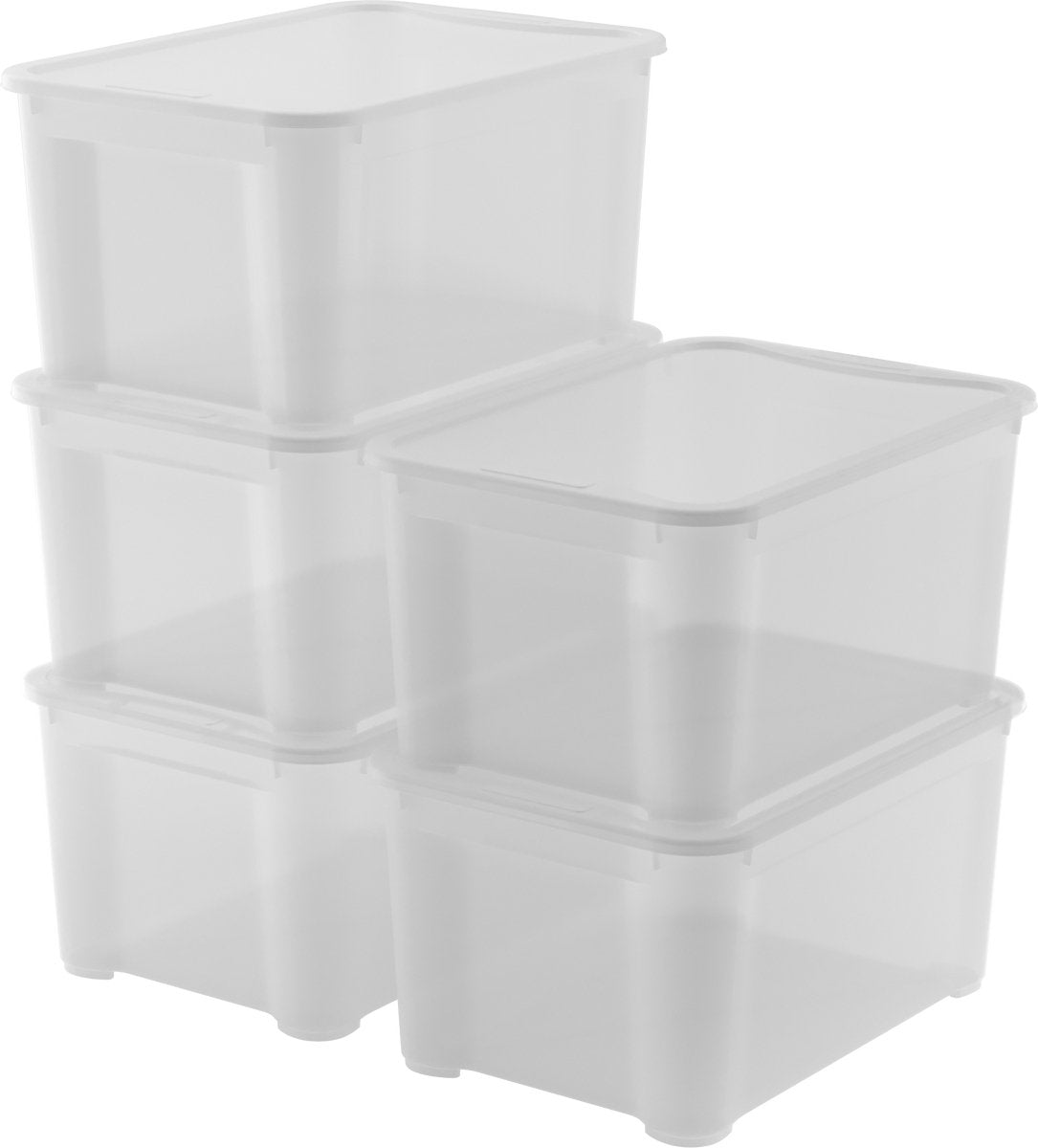 Curver Kis T-Box Aufbewahrungsbox mit Deckel – 47 l – Set mit 5 Stück – 55,5 x 39 x 28,5 cm – transparent