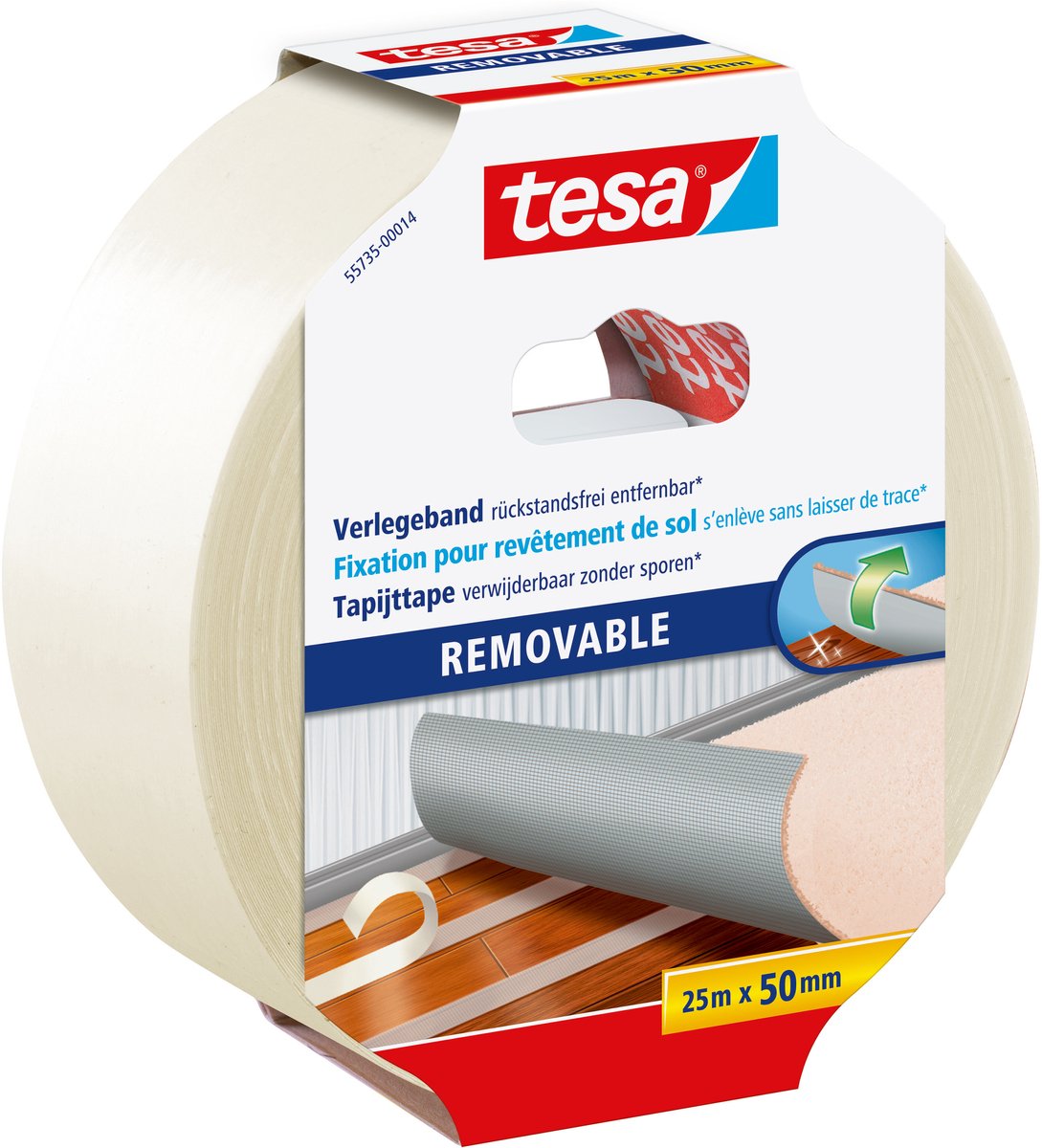 Tesa Verlegeband doppelseitig gewebeverstärkt rückstandslos ablösbar – 25m x 50mm