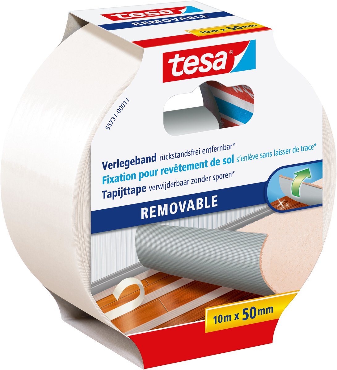 Tesa Verlegeband doppelseitig gewebeverstärkt rückstandslos ablösbar – 10m x 50mm