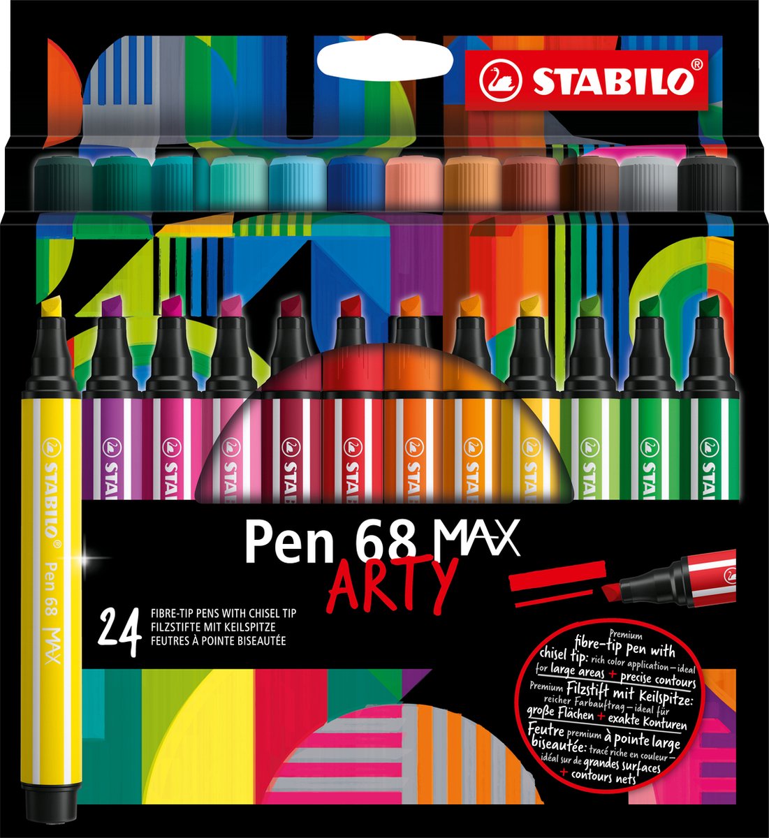Stabilo Pen 68 Max Arty – Filzstift mit dicker Keilspitze – Set mit 24 Stück