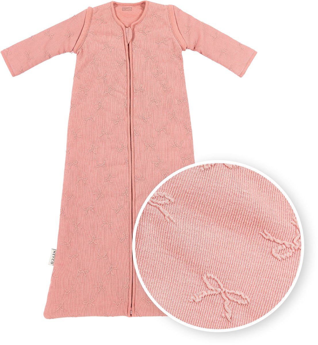 Meyco Baby Studio Collection Bow Babyschlafsack mit abzippbaren Ärmeln – Rosa – 60 cm – 2,5 Tog
