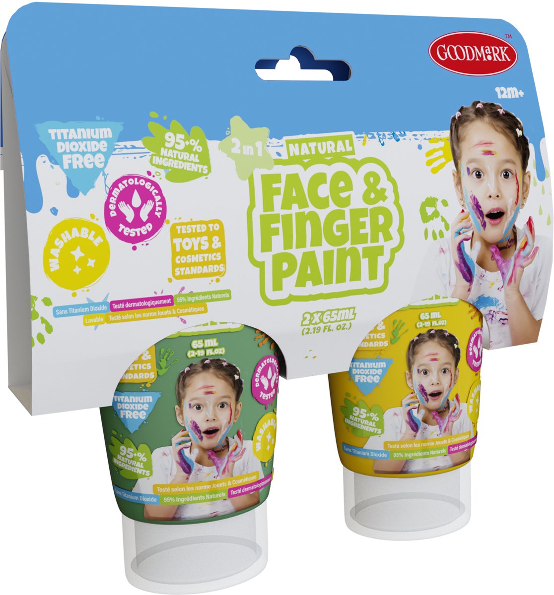 Boti natürliche Fingerfarben-Gesichtstube – grün und gelb, 2 x 65 ml
