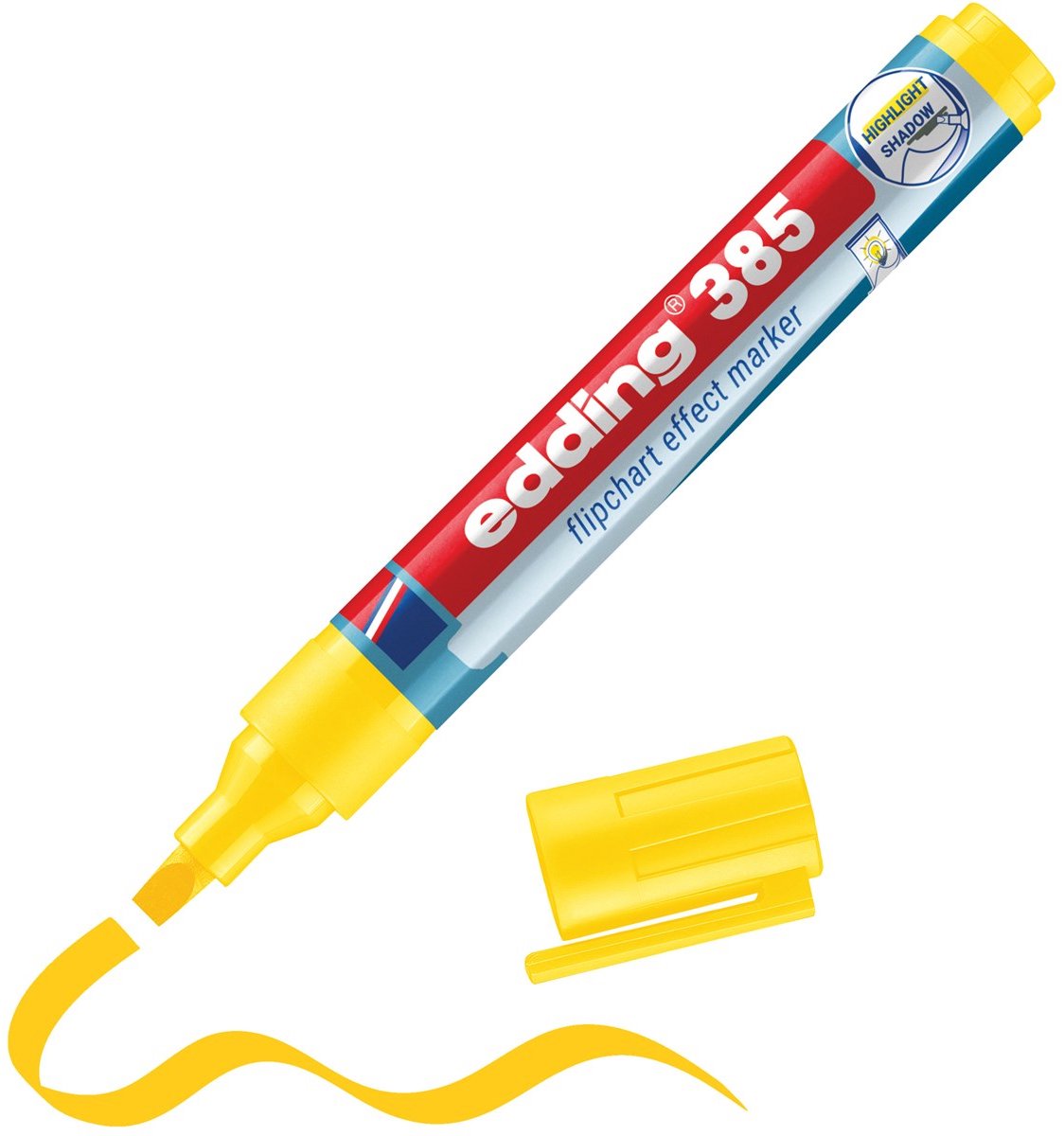 Edding 385 Textmarker mit flexibler Spitze gelb – 1 Stück – nachfüllbar – Textmarker für Flipcharts und Normalpapier