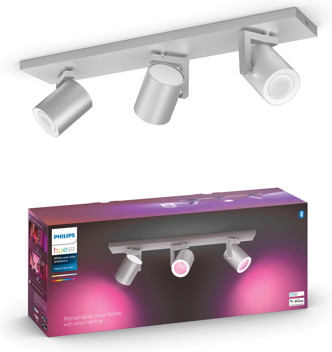 Philips hue argenta opbouwspot - white and color ambiance - gu10 - 3 x 5,7w - aluminium - bluetooth