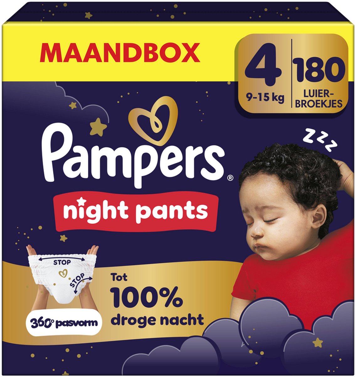 Pampers Nachthosen, Größe 4, Monatsbox – 180 Windelhosen – 9 kg–15 kg