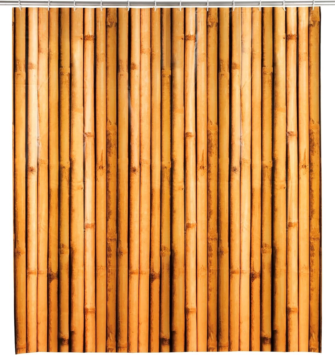 WENKO Duschvorhang Bamboosa, Vorhang aus umweltfreundlicher, recycelbarer Kunststofffolie (PEVA), für Dusche und Badewanne, wasserdicht, 180 x 200 cm, inkl. 12 weiße Duschvorhangringe, braun