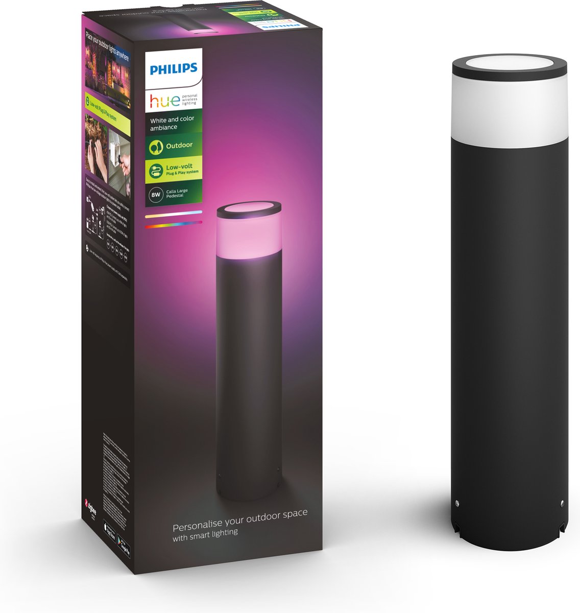 Philips hue calla sokkellamp - wit en gekleurd licht - zwart - hoog - lowvolt - uitbreiding