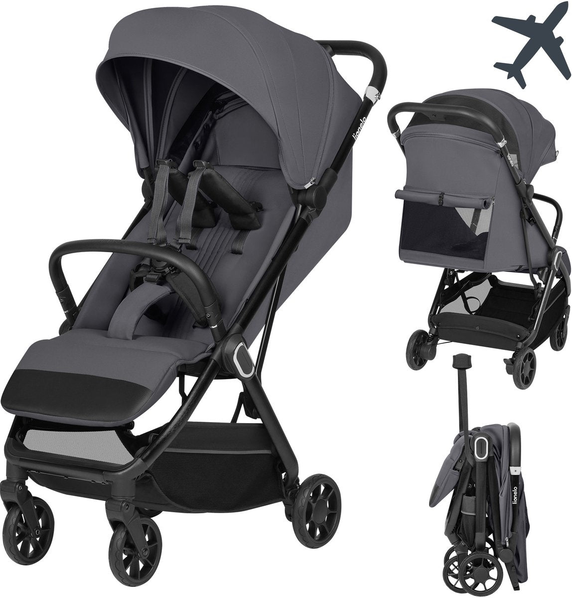 Lionelo Bess Buggy – ultrakompakter Kinderwagen 6 m – 22 kg – 7,5 kg leicht – automatisch mit einer Hand faltbar – XXL UPF50+ Verdeck – Liegeposition 83 cm – 5-Punkt-Magnetgurt – gefederte 360°-Räder – reisefreundlich
