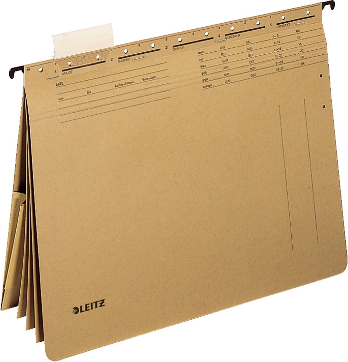 Esselte Leitz Alpha® A4 Hängemappe mit Klebestreifen und Taschen – 25 Stück – Naturbraun