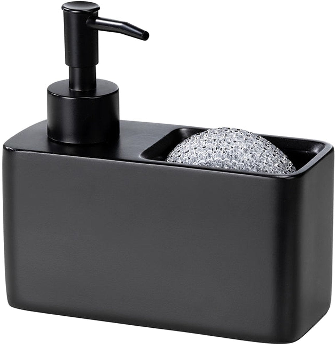 Wenko schwarzer Seifenspender mit Schwammhalter – 150 ml