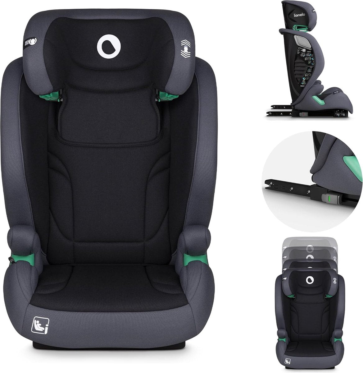 Lionelo igo i-size Autositz – Isofix – 100–150 cm – Gruppe 2–3 – 15–36 kg – Memory-Schaum – Tri-Guard-Kopfstütze – verstellbare Rückenlehne – abnehmbarer Bezug – universelle Passform