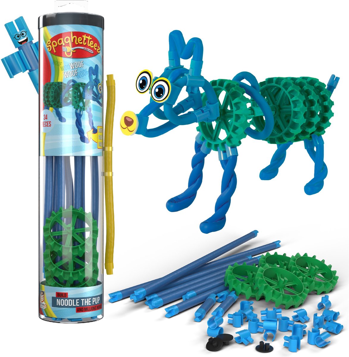 Clics Spaghettiz Noodle the Pup flexible Baustäbe, 34 Stück.