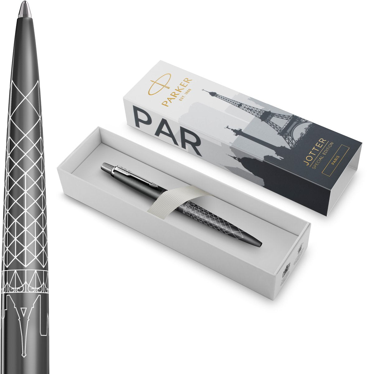 Parker Jotter-Kugelschreiber | Sonderausgabe | Parisgrau mit Chromdetail | mittlere Feder | blaue Tinte | Geschenkverpackung
