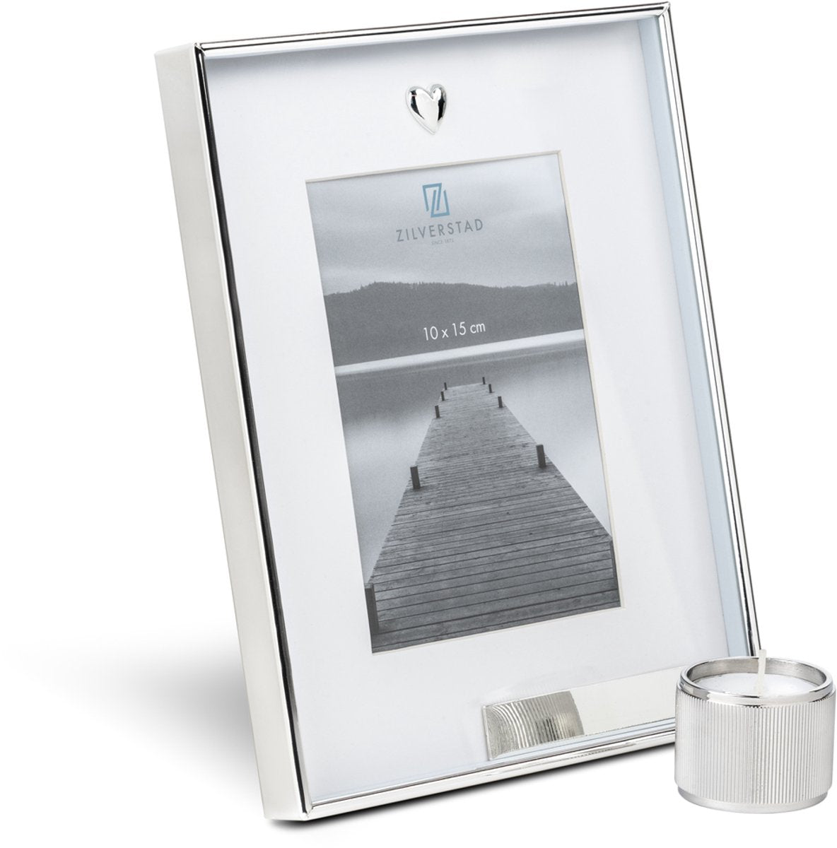 Zilverstad - memory fotolijst met hart icoon en waxinelichthouder zilver kleur